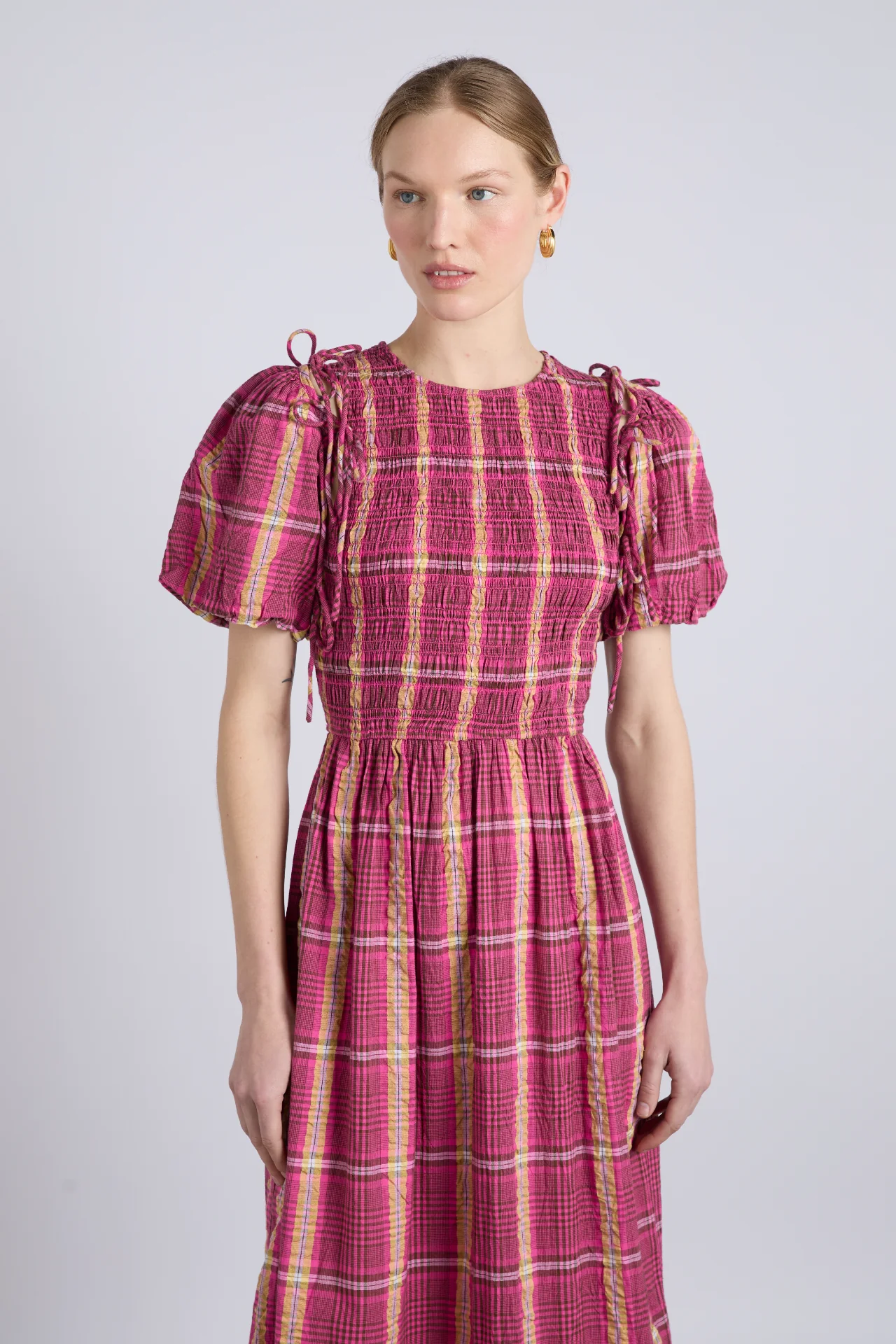 becca multi-way midi dress - pink/khaki/check