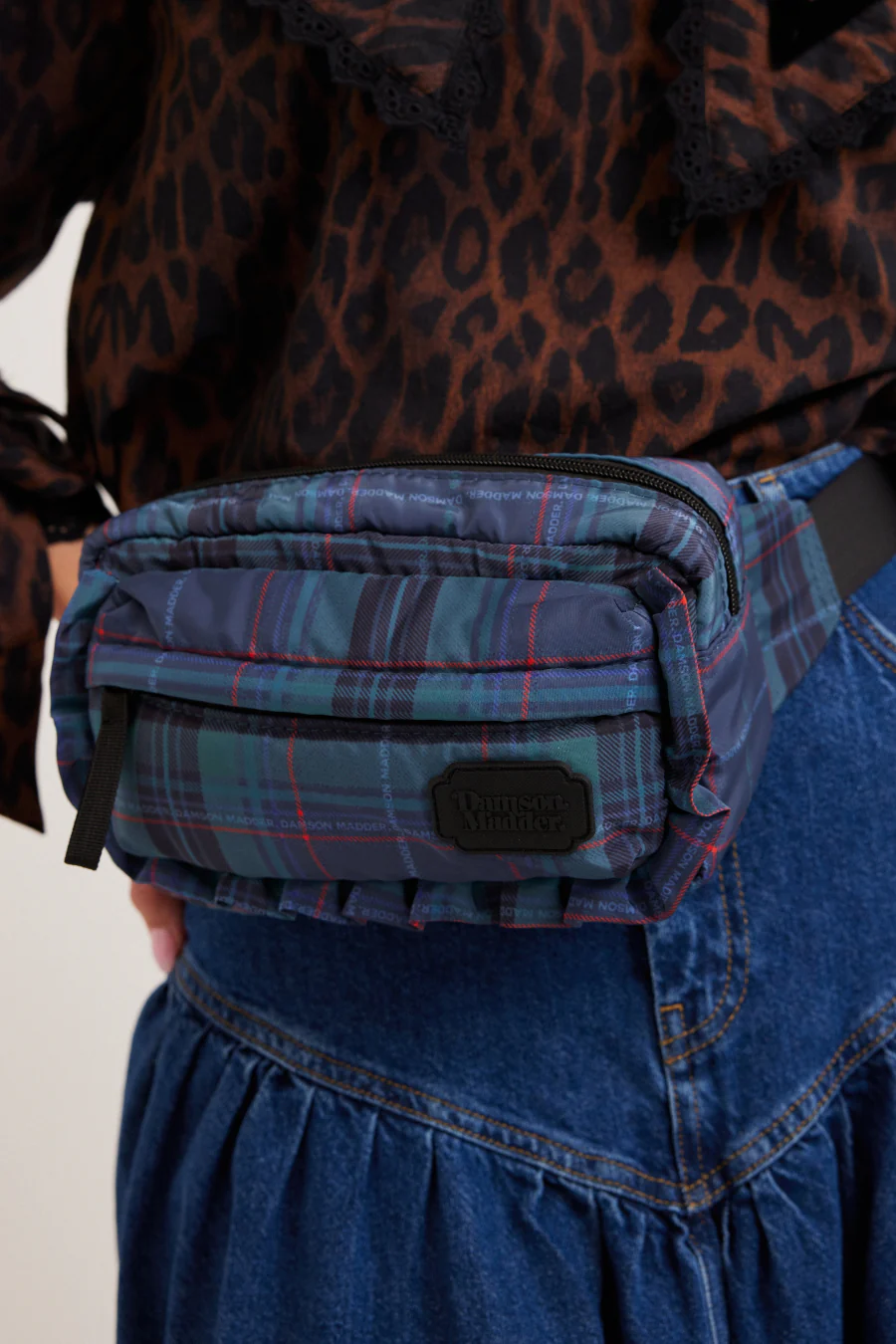 frill cross body bag in green check