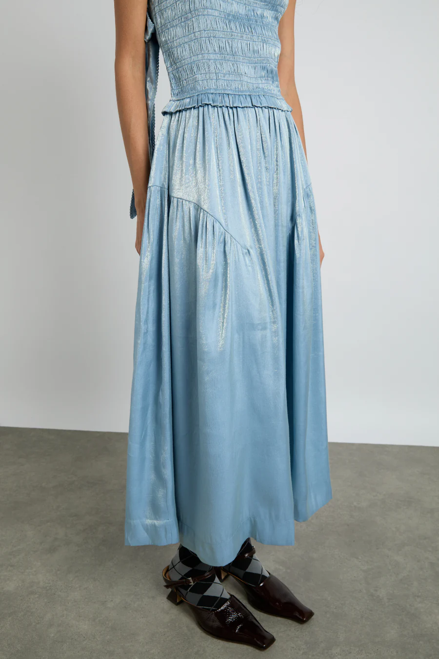 tish midi dress - blue glass satin