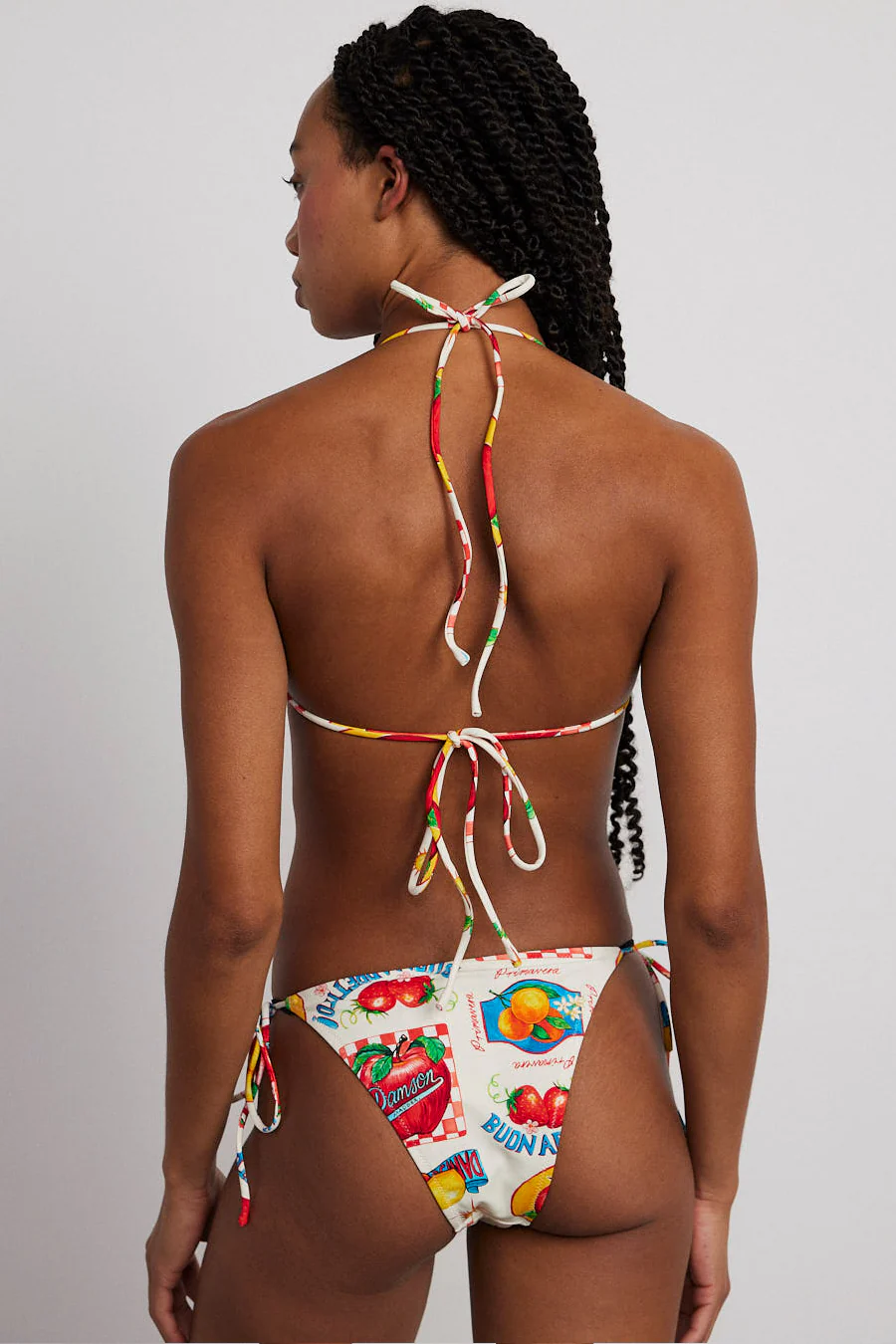 tie side bikini bottom - fruit labels