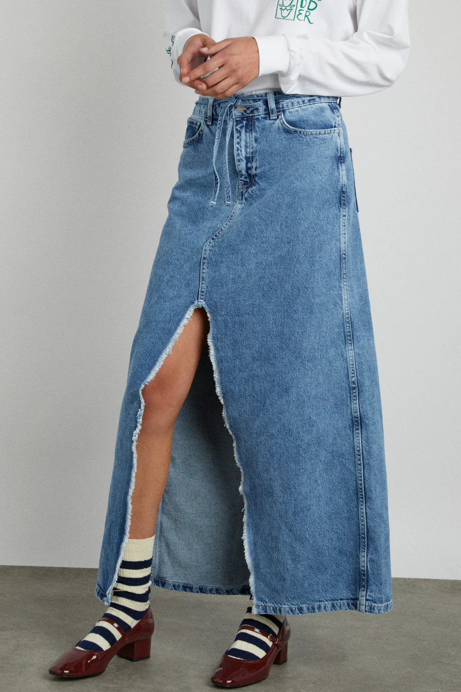 kaia denim maxi skirt