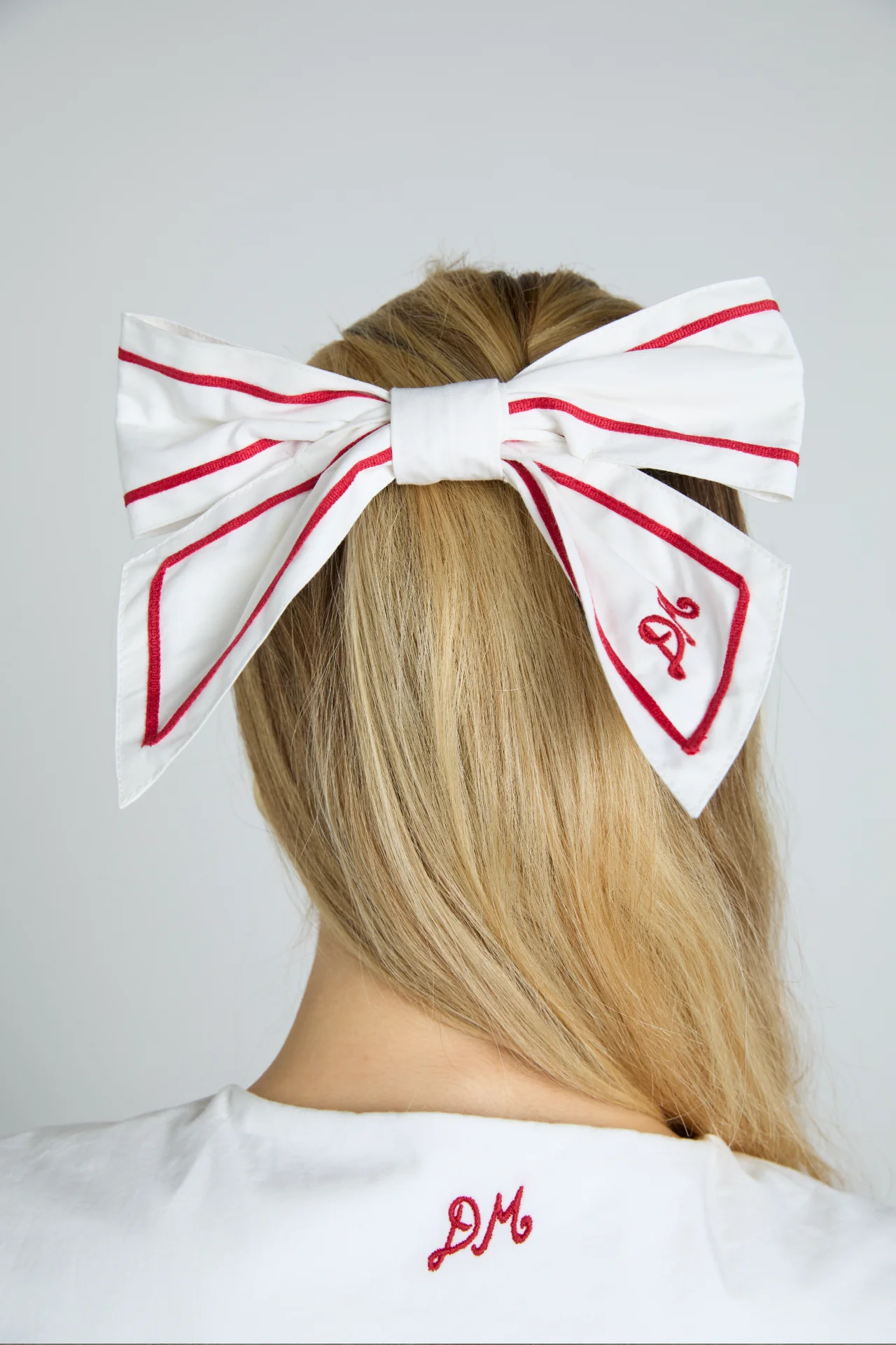 sailor bow clip - white with red piping