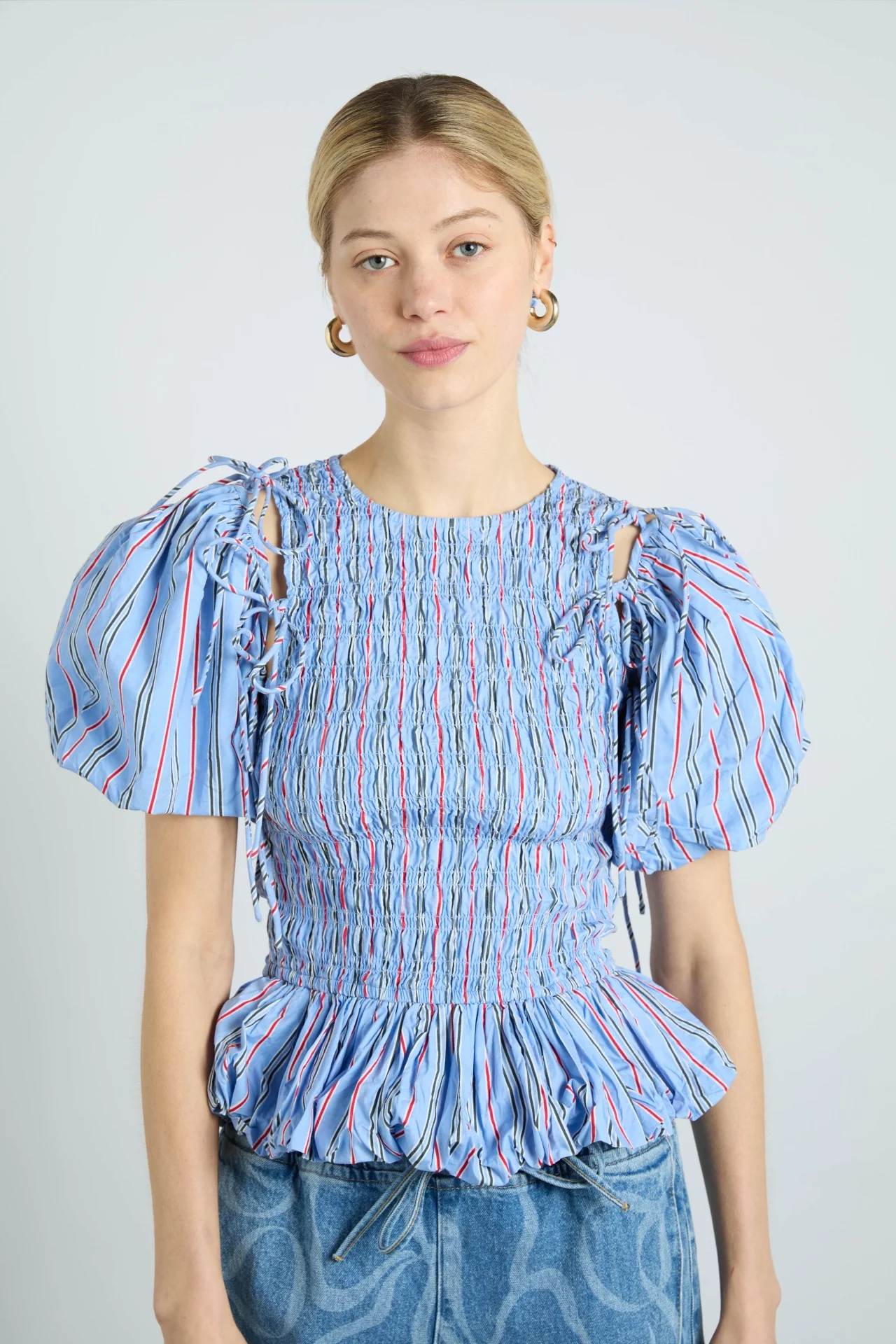 becca multi-way blouse - bold blue stripe