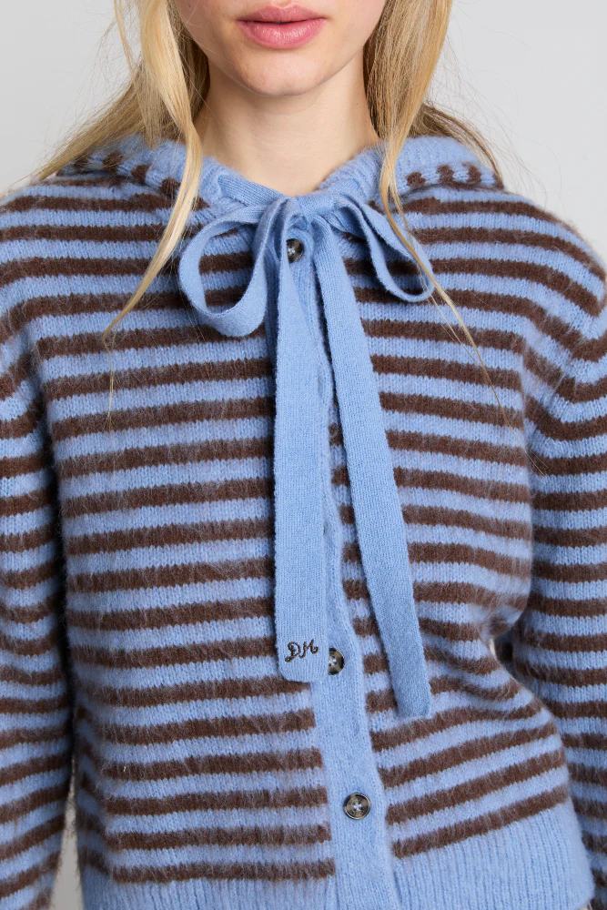 ruthie bonnet cardigan - blue & chocolate stripe