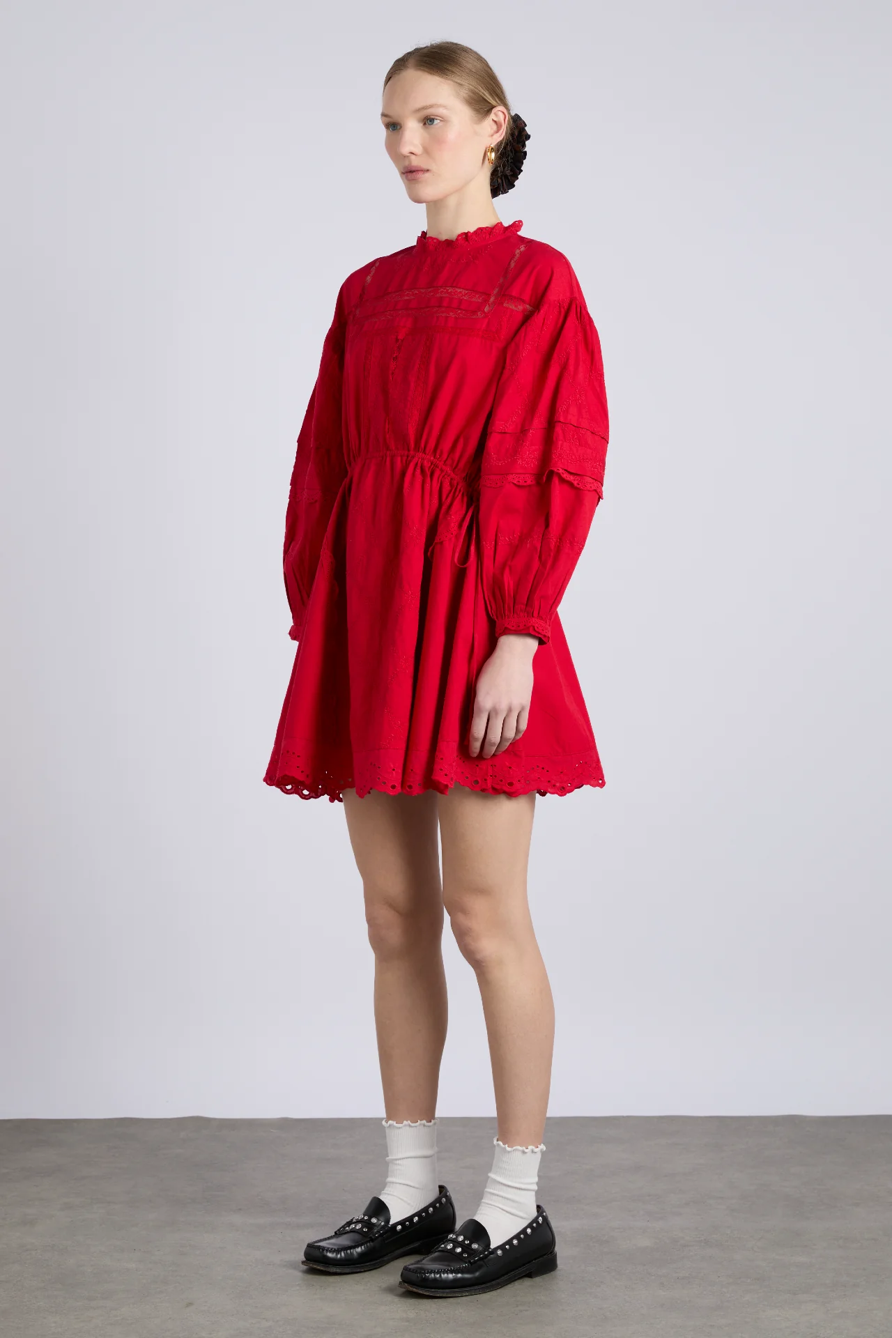 clancy all over embroidered mini dress - red