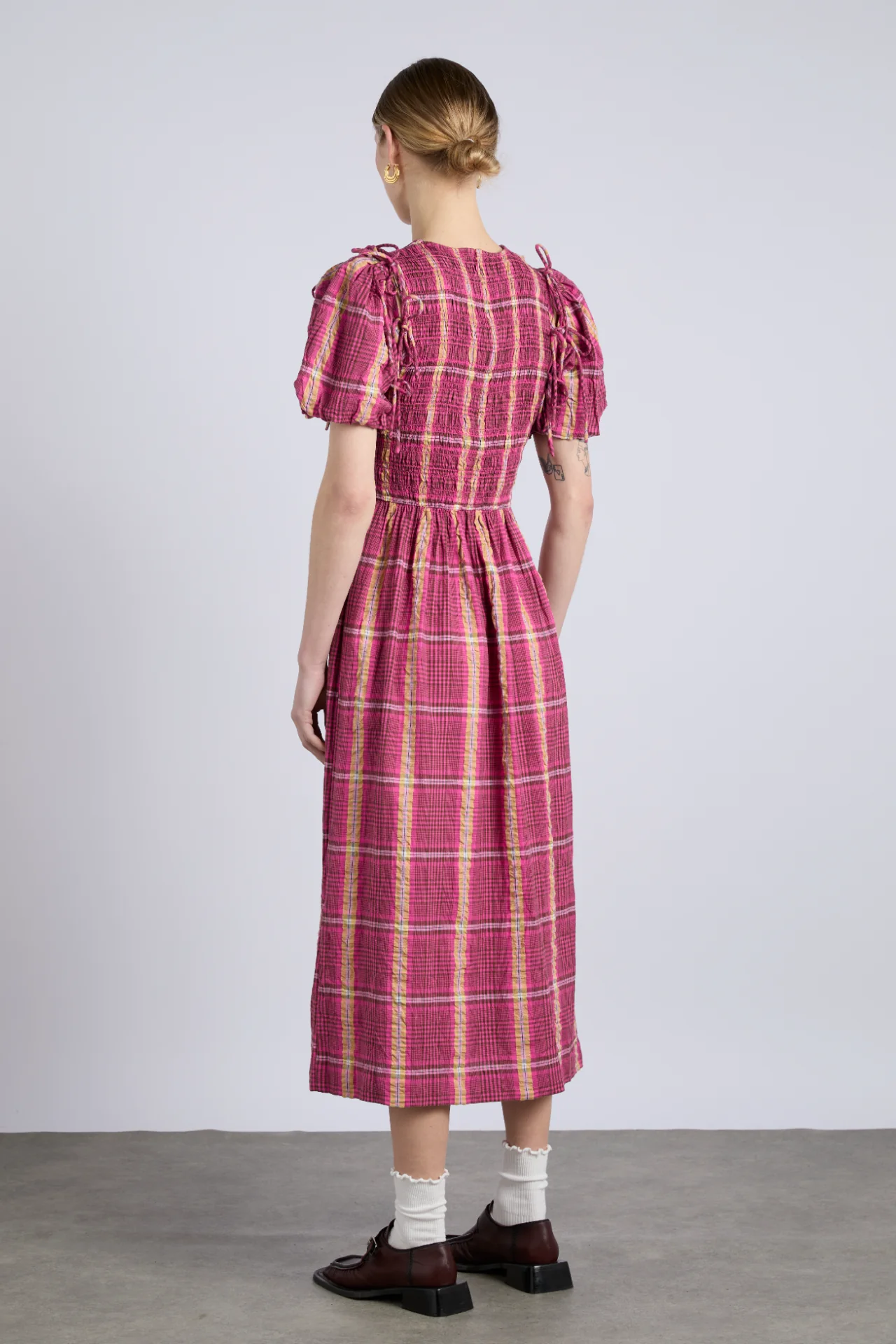 becca multi-way midi dress - pink/khaki/check