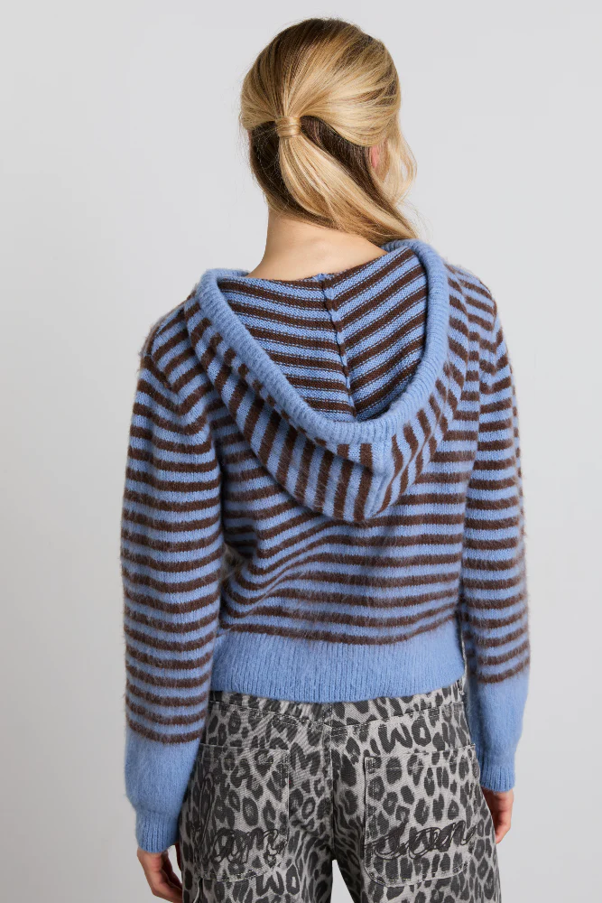 ruthie bonnet cardigan - blue & chocolate stripe