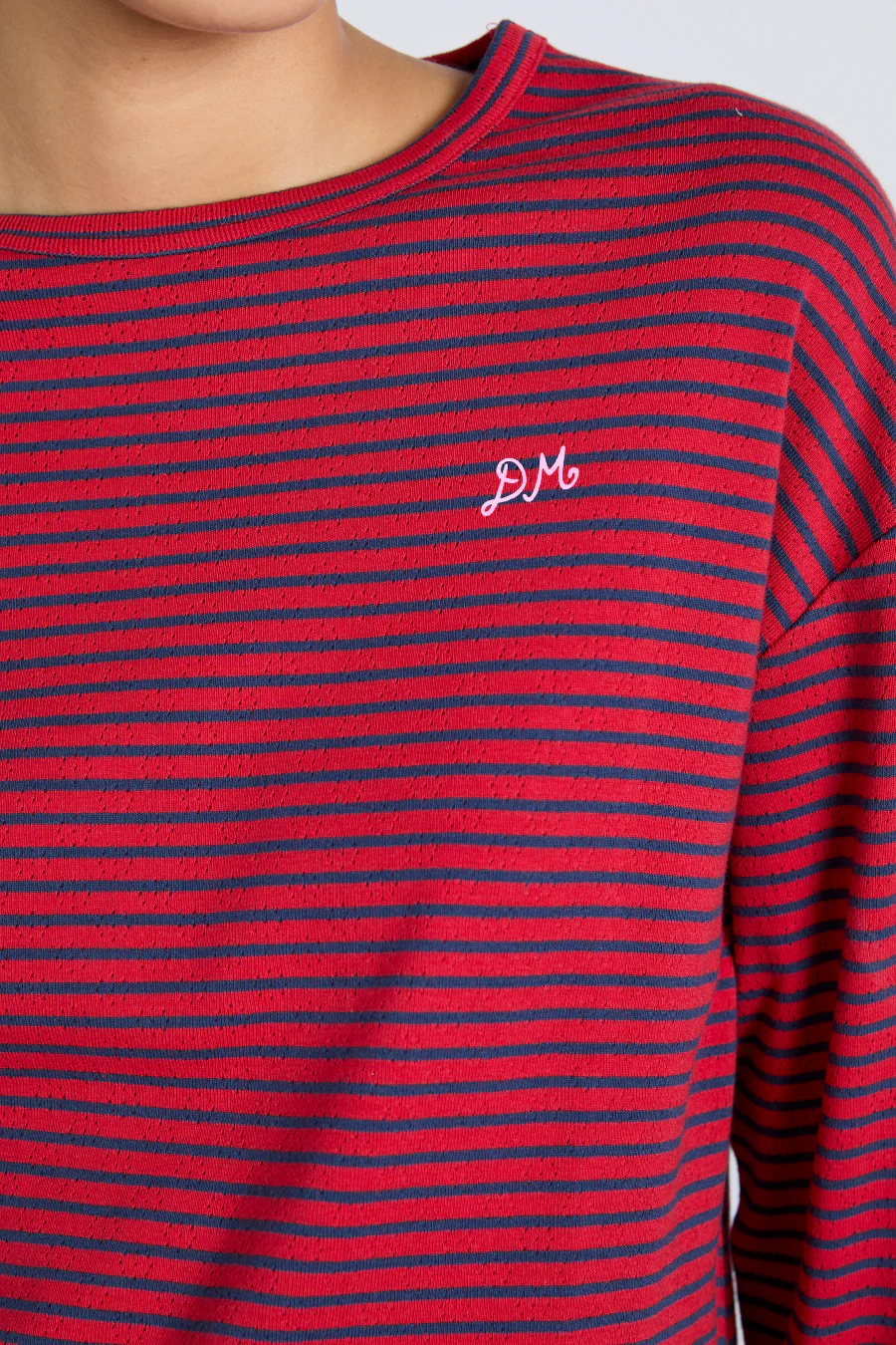 red and navy  stripe long sleeve top