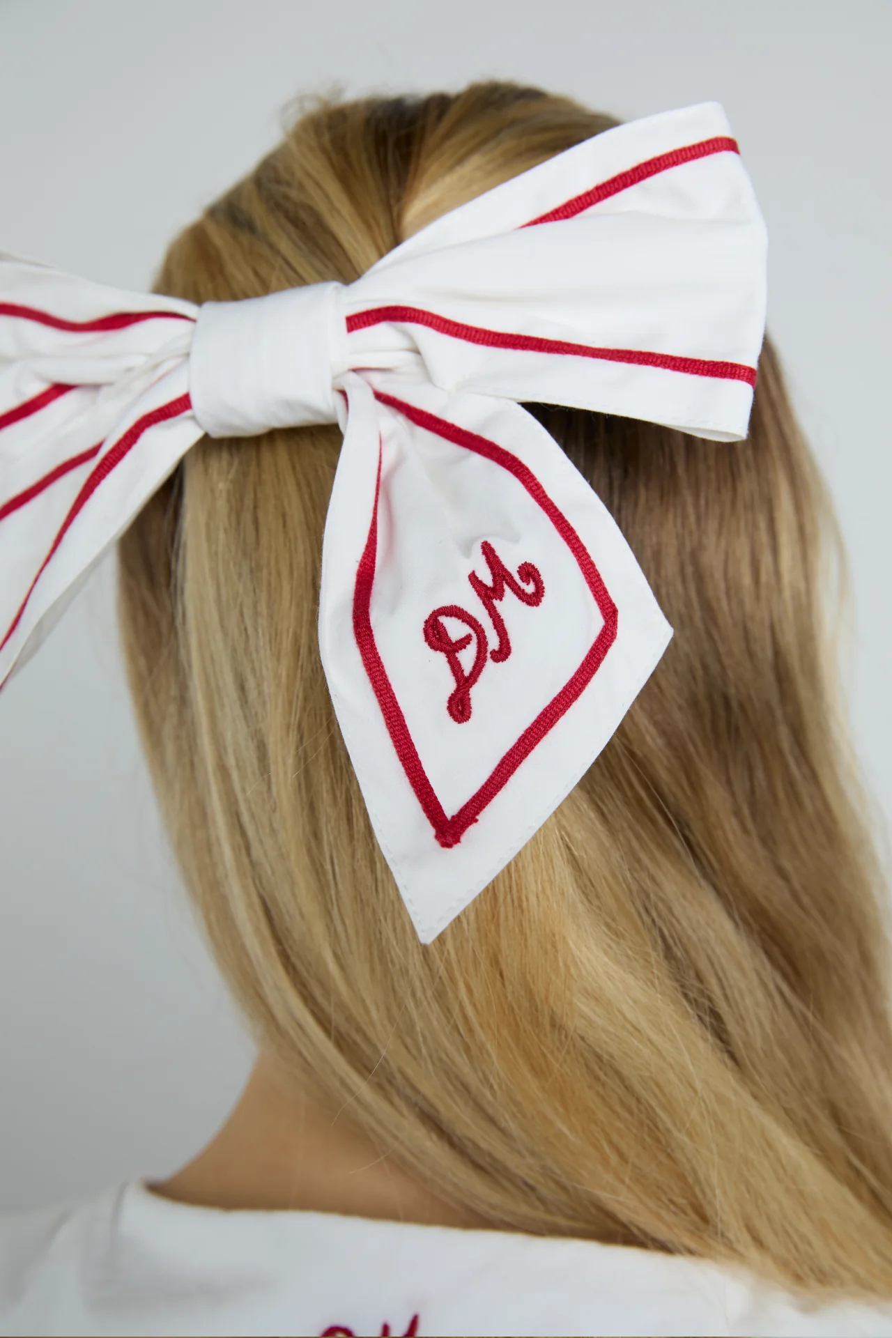 sailor bow clip - white with red piping