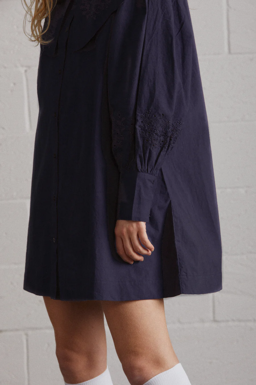 mimi mini dress - navy broderie