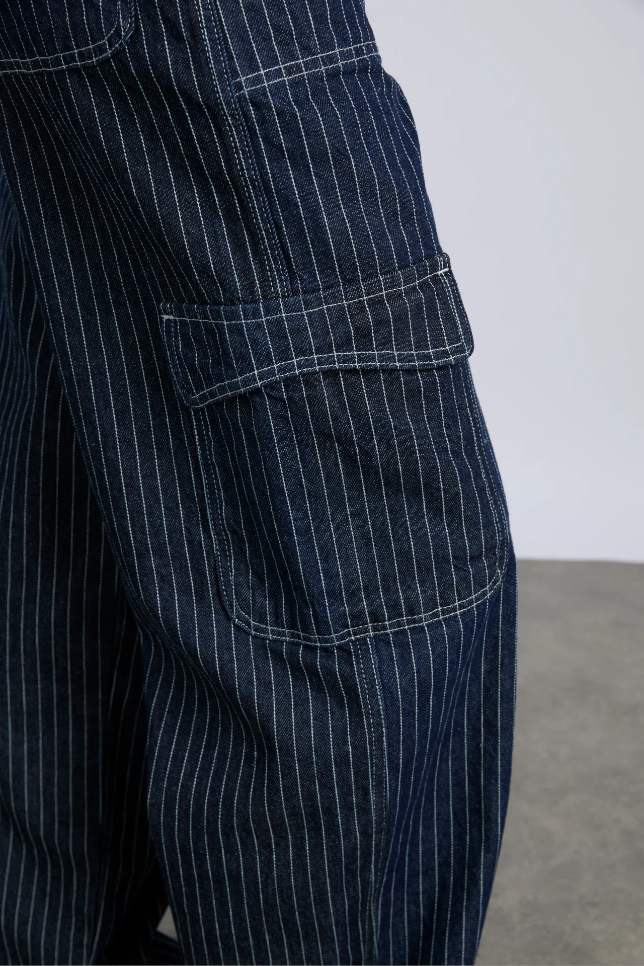 cargo jeans - navy pinstripe