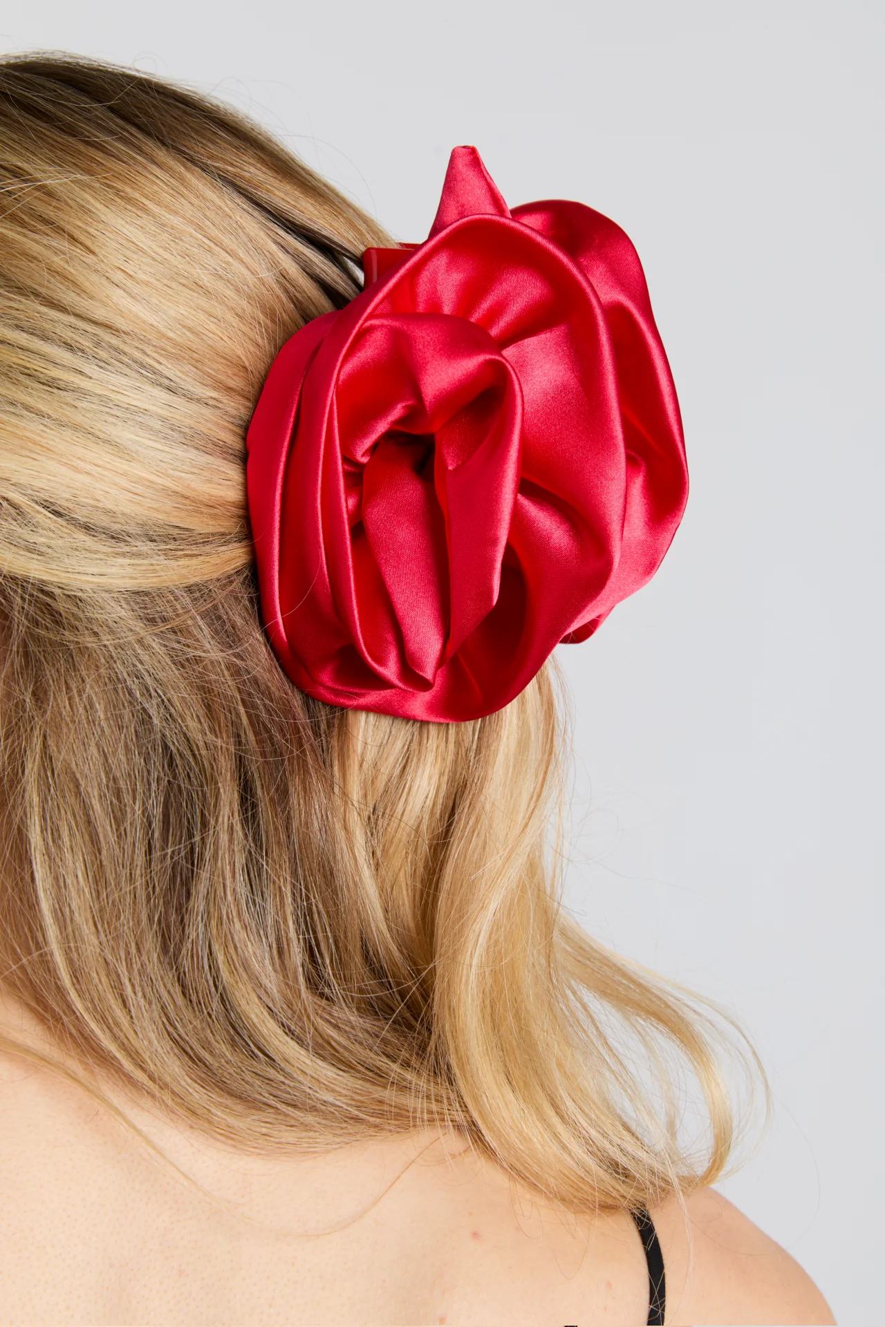 oversized satin rose hairclip in red