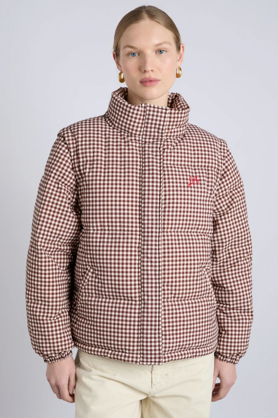 jennifer check puffer - chocolate gingham
