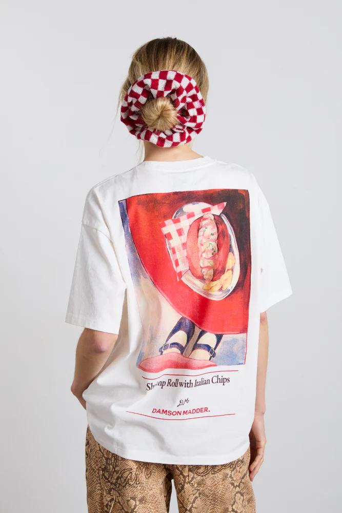 knitted scrunchie in red & ecru gingham