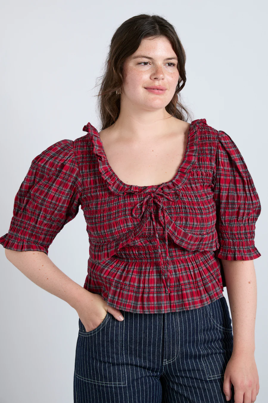 meghan blouse - red check