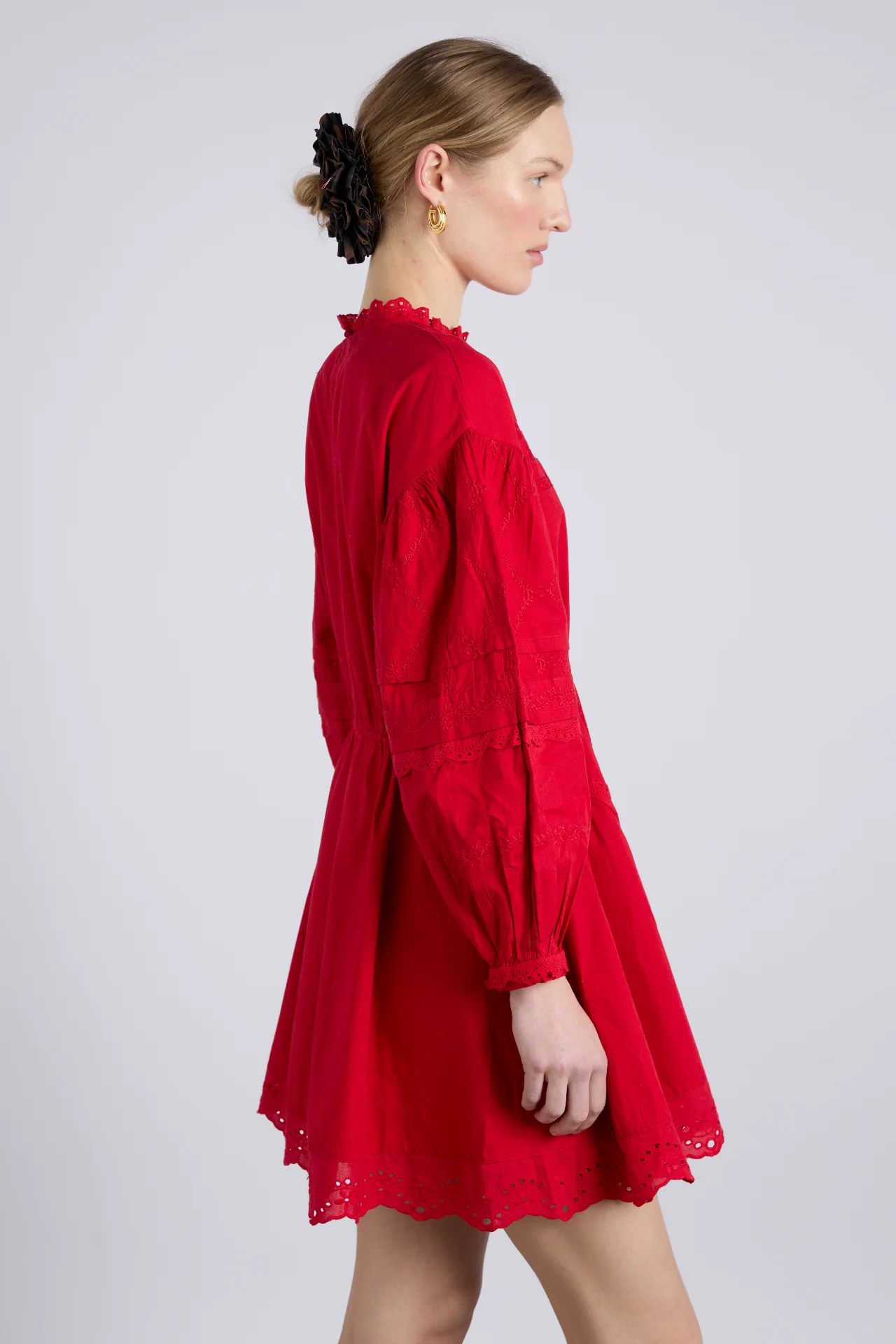 clancy all over embroidered mini dress - red