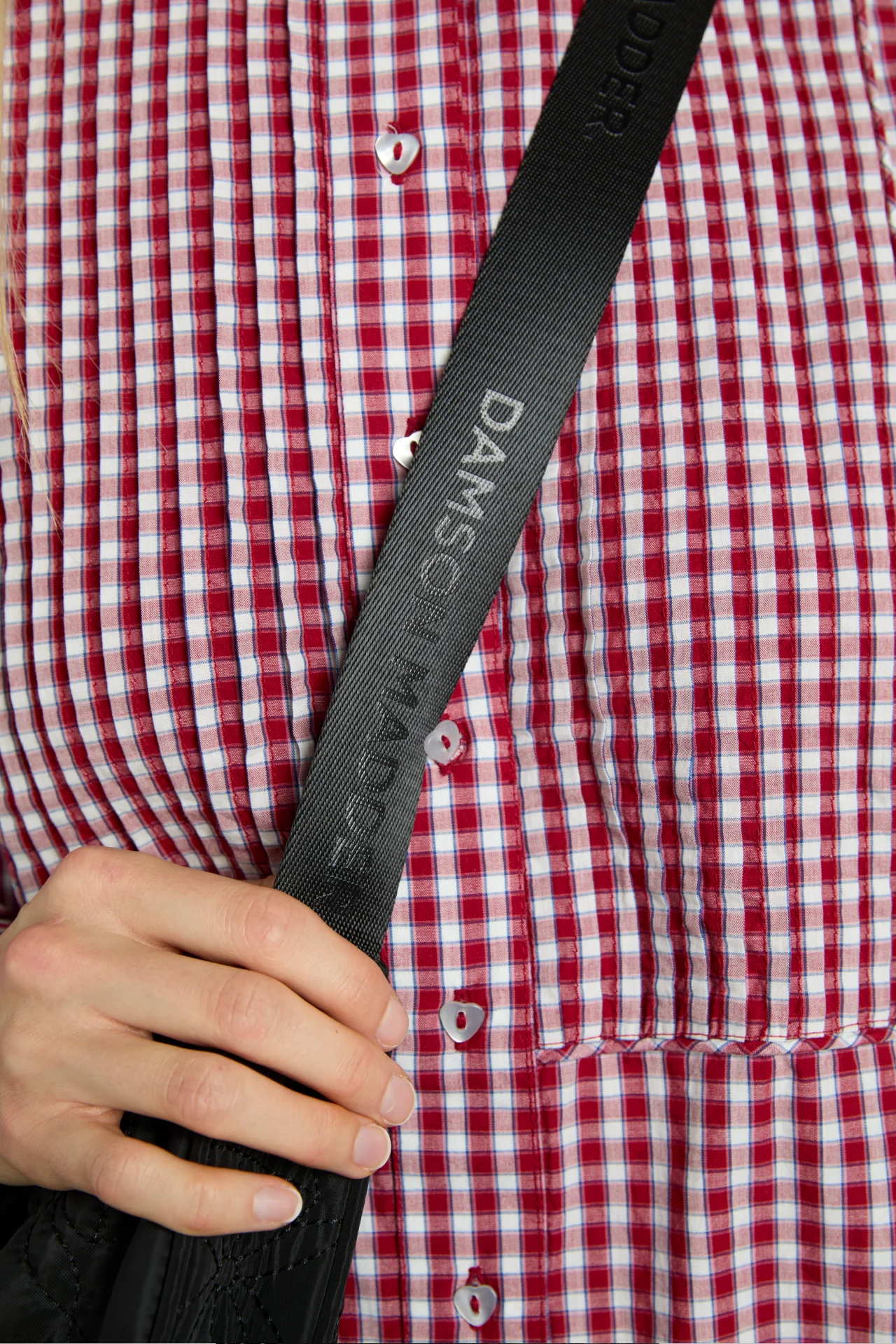 crescent bag with bow stitch detail