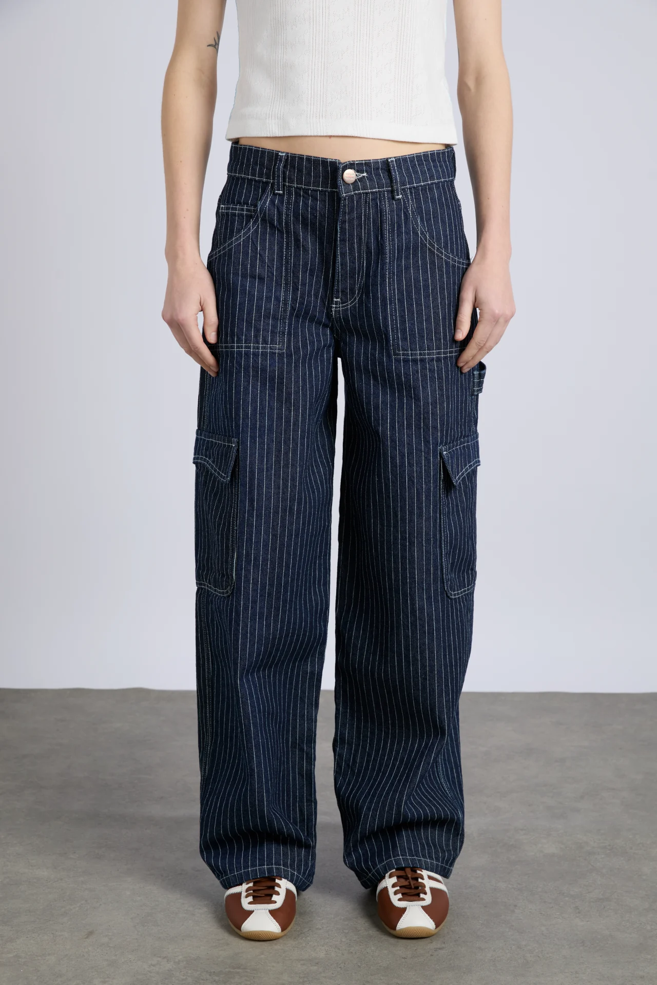 cargo jeans - navy pinstripe