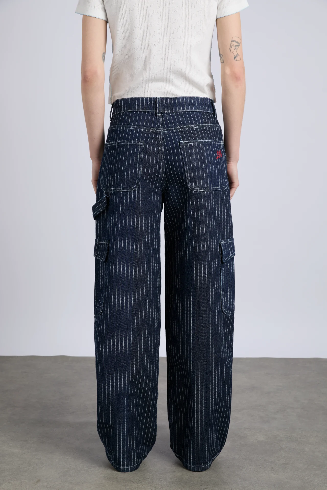 cargo jeans - navy pinstripe