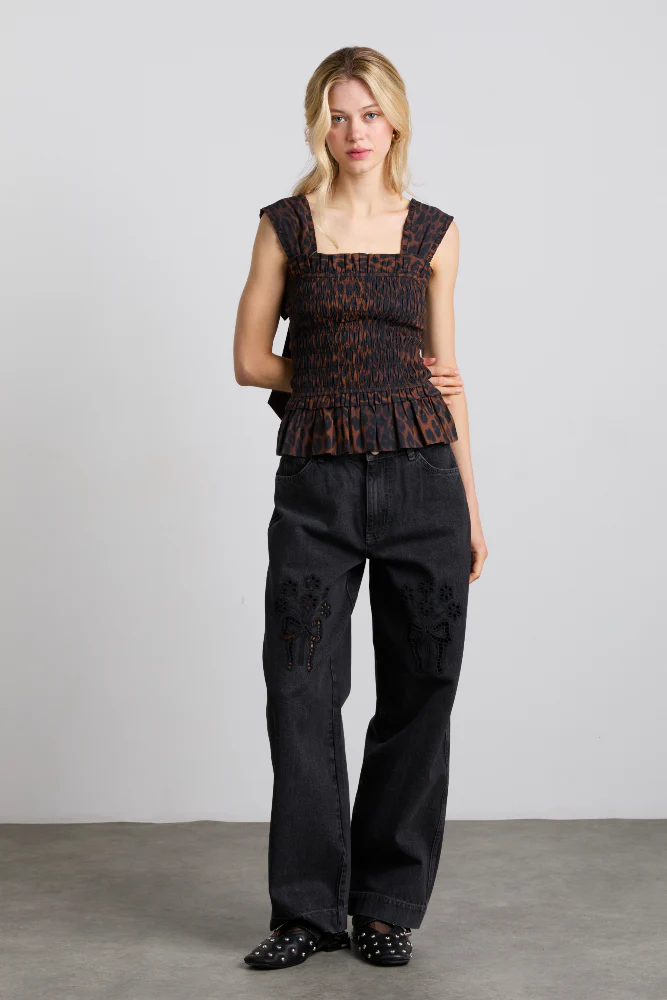 tish shirred cami - dark leopard