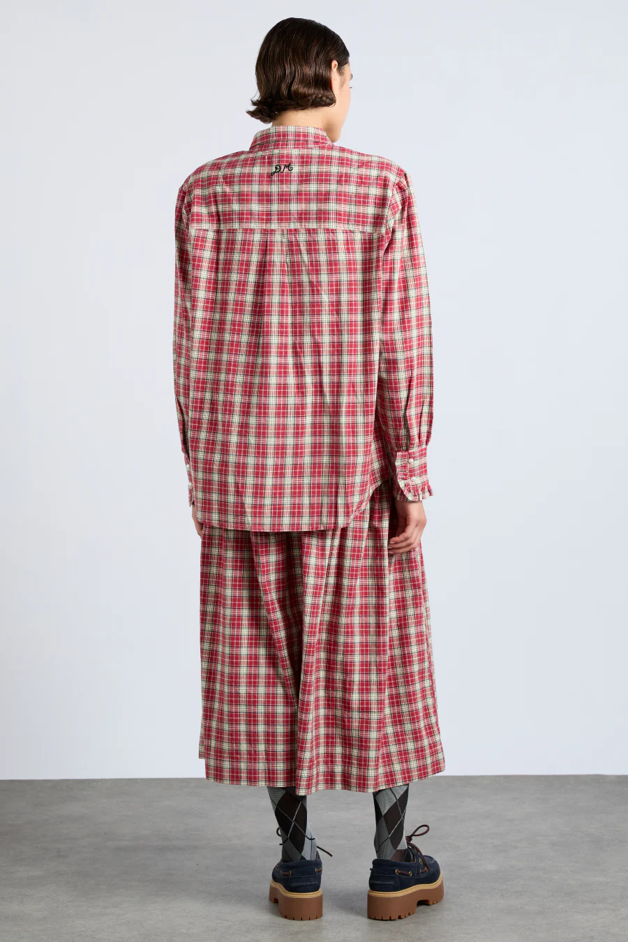 bronte button through midi skirt - red check