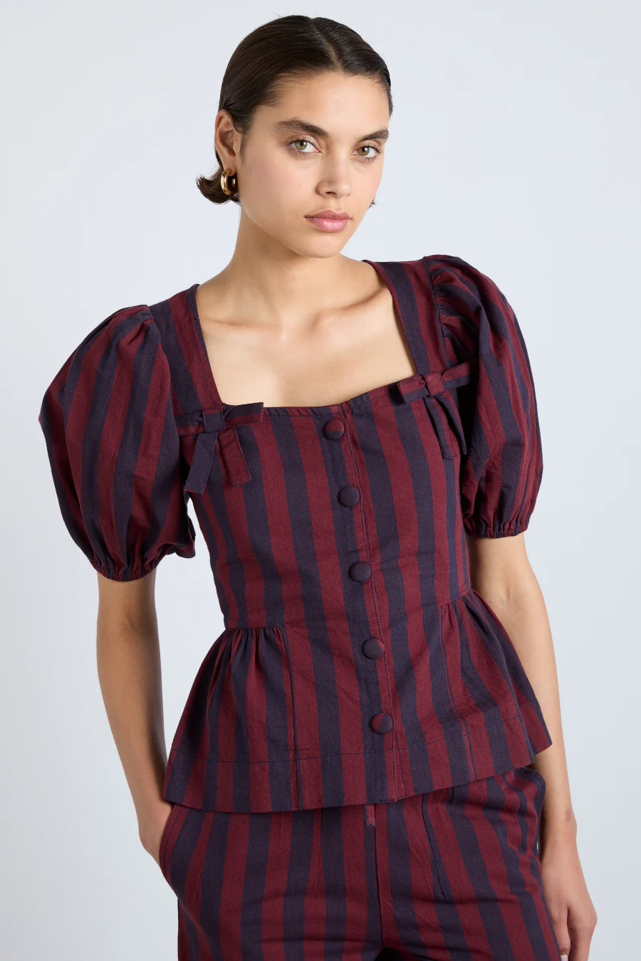 harriet blouse - burgundy and navy stripe
