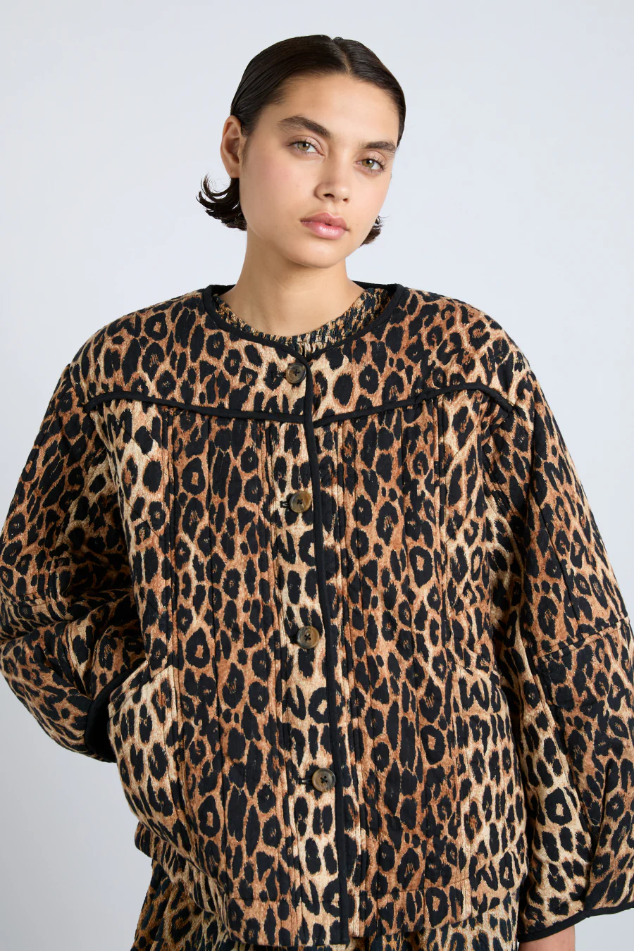 macy quilted jacket - leopard