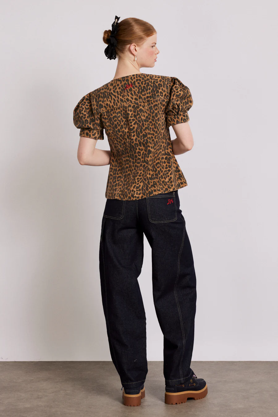 shell denim top - leopard