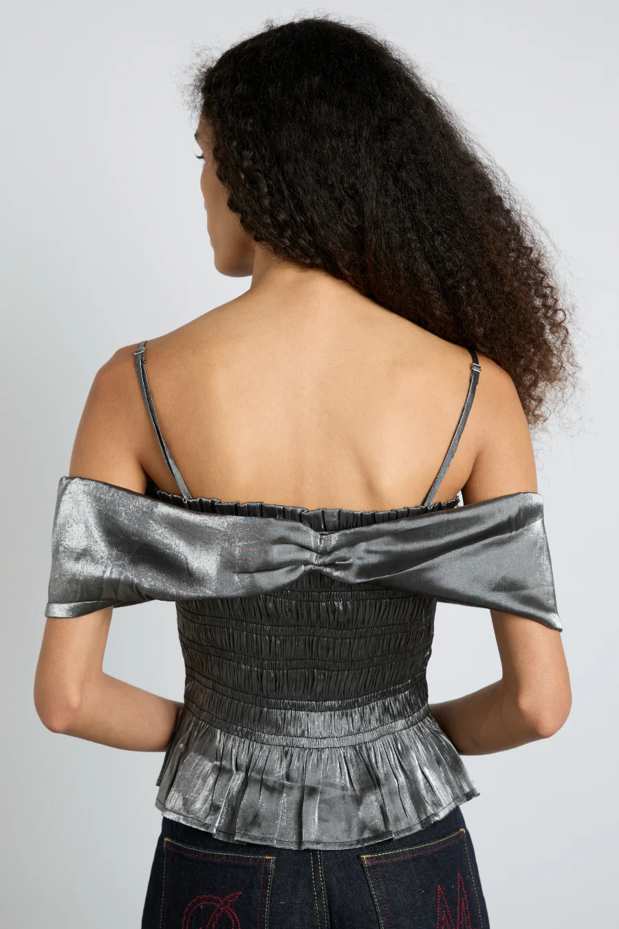 elsa shirred bardot cami - grey glass satin