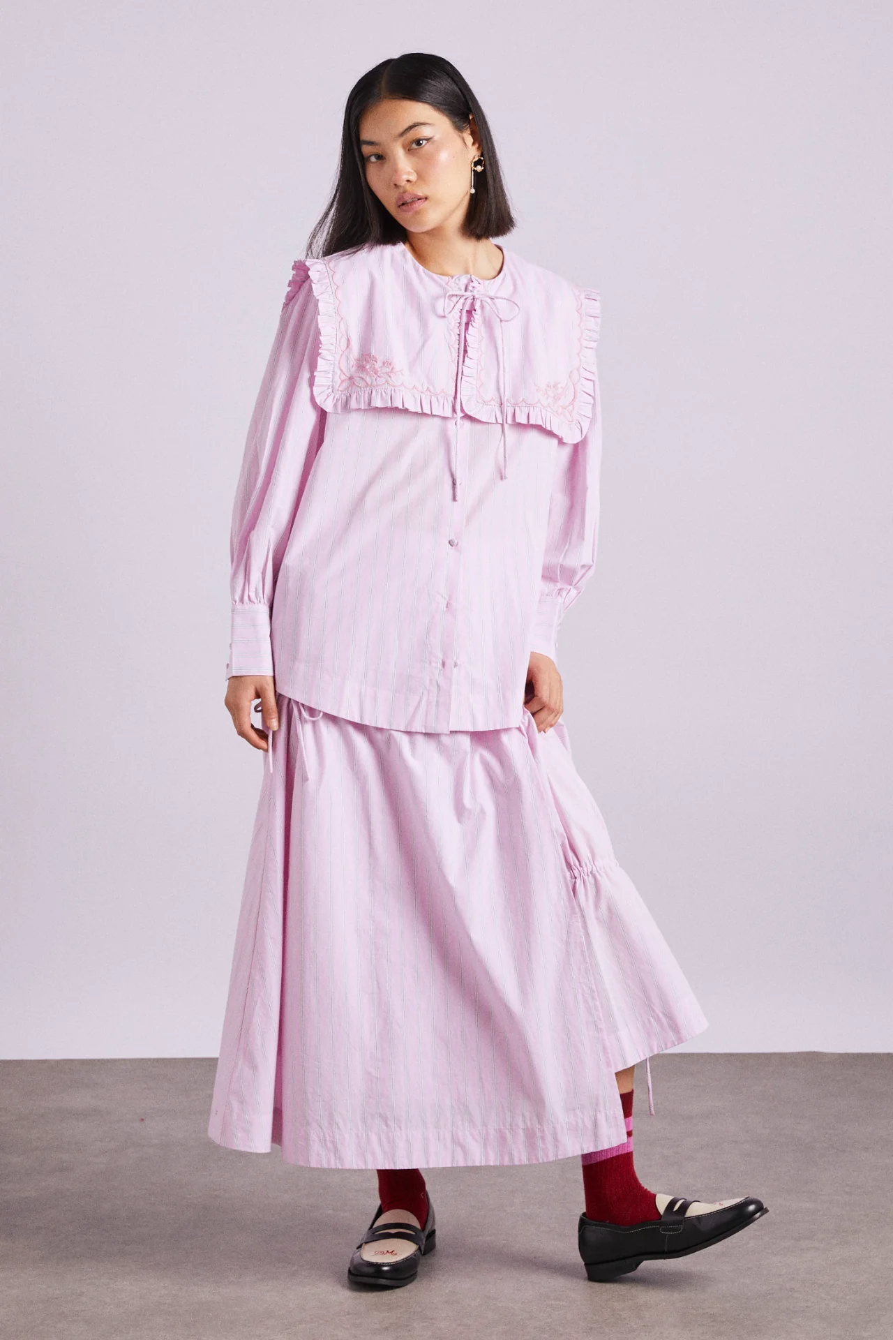 nordine square collar blouse - pink stripe