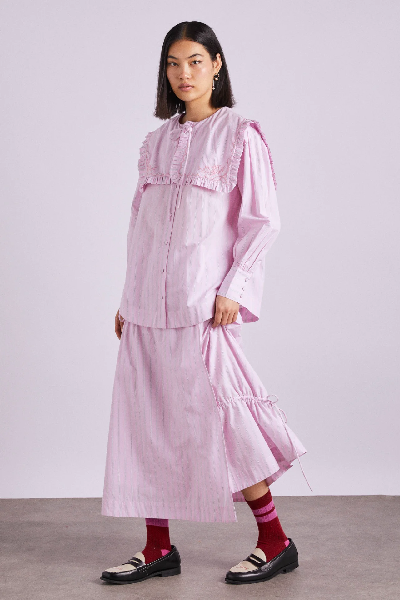 marine channel midi skirt - pink stripe