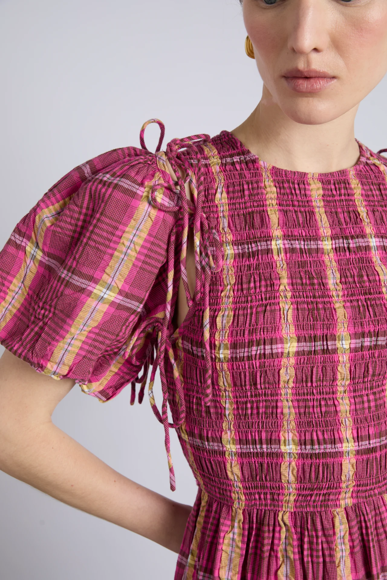 becca multi-way midi dress - pink/khaki/check