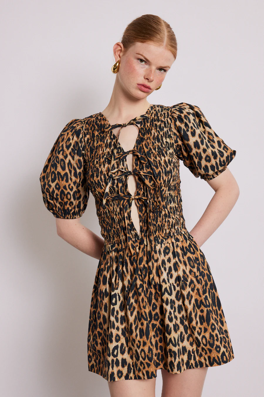 Bluebelle shirred mini dress - leopard
