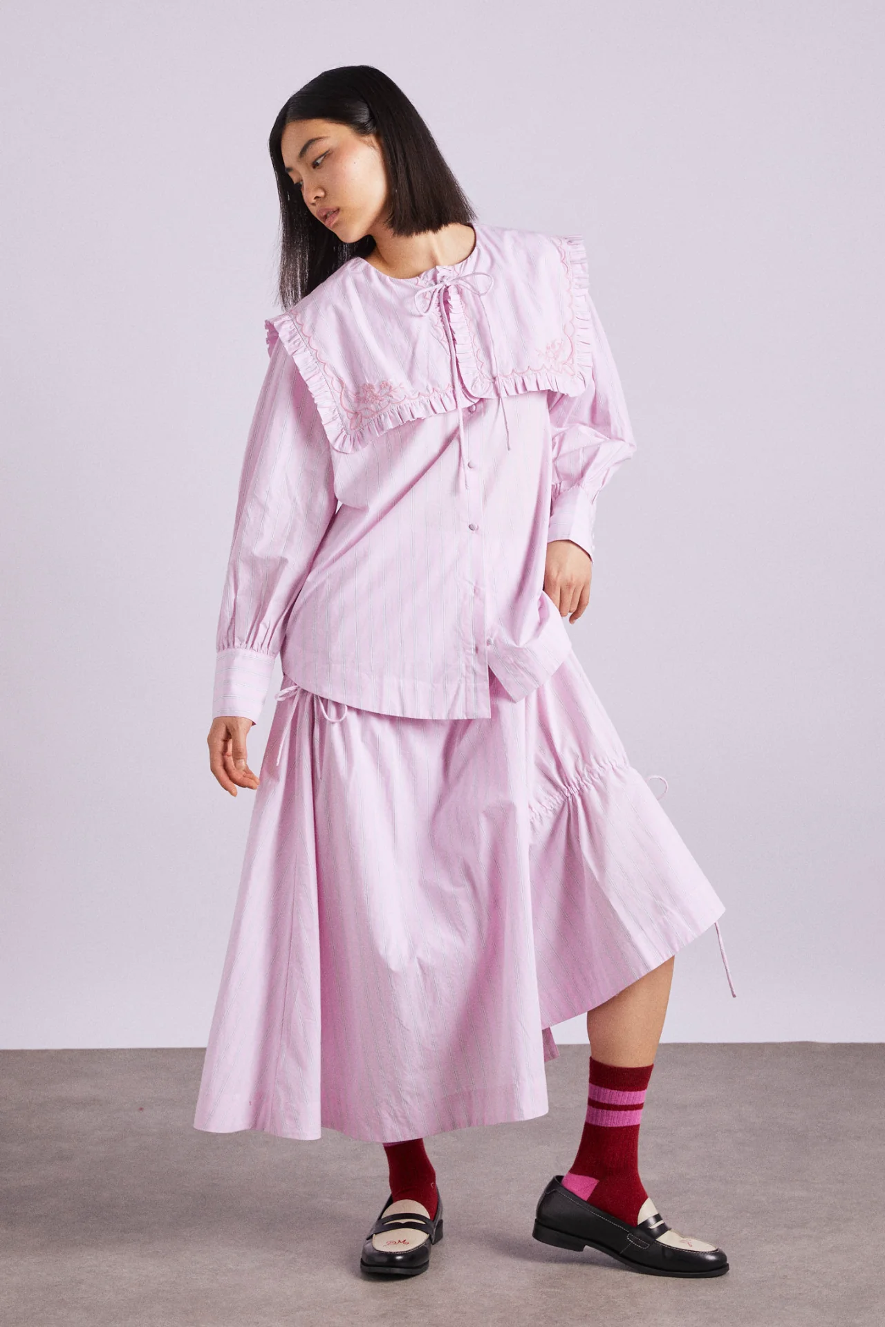marine channel midi skirt - pink stripe