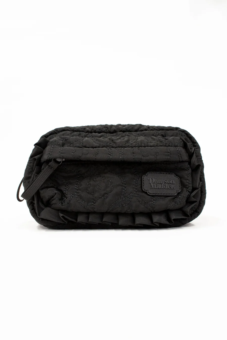 frill cross body bag in black floral stitch