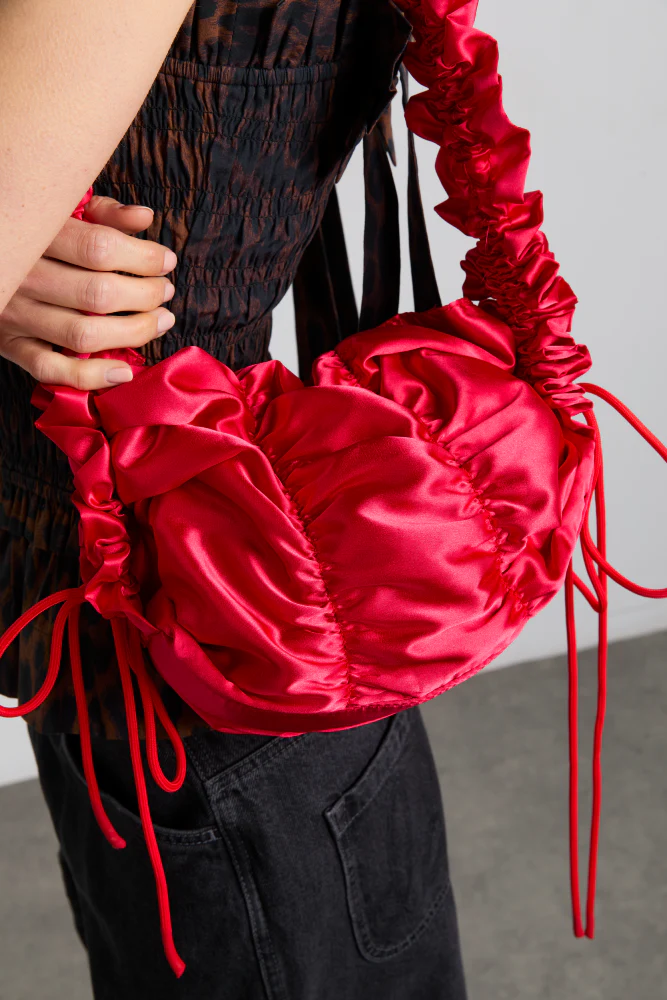 ruched satin bag - red