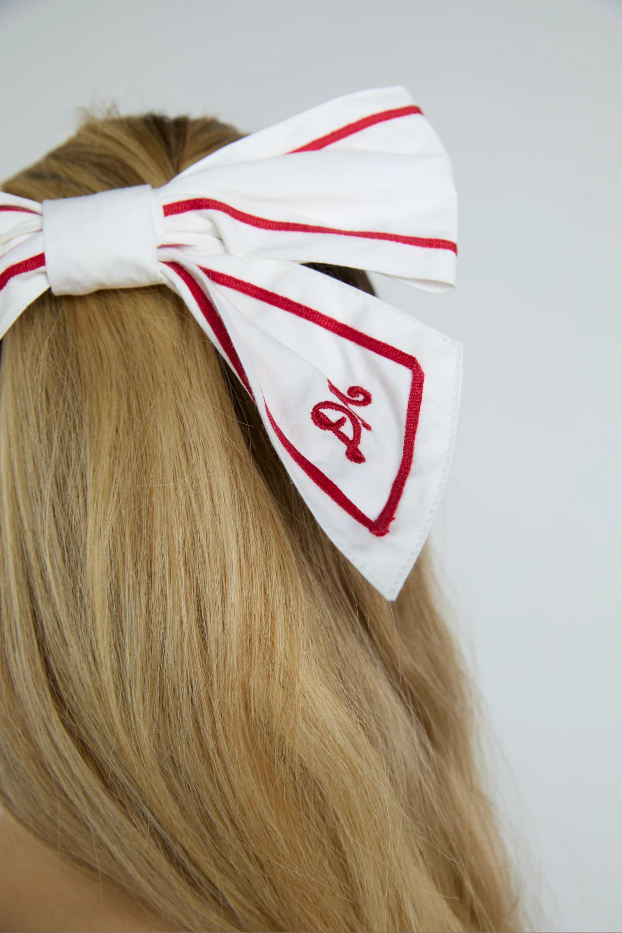 sailor bow clip - white with red piping