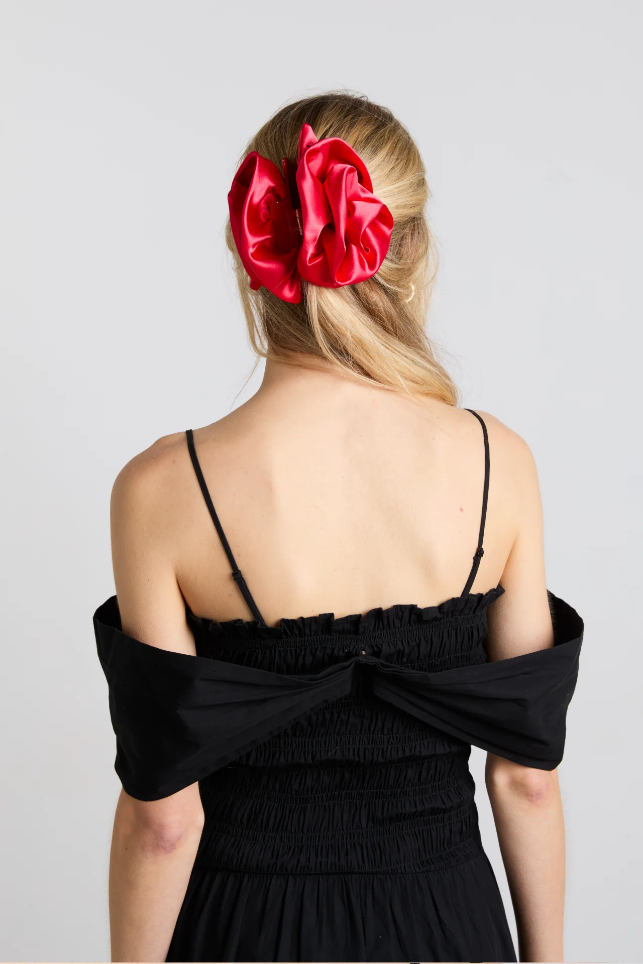 oversized satin rose hairclip in red