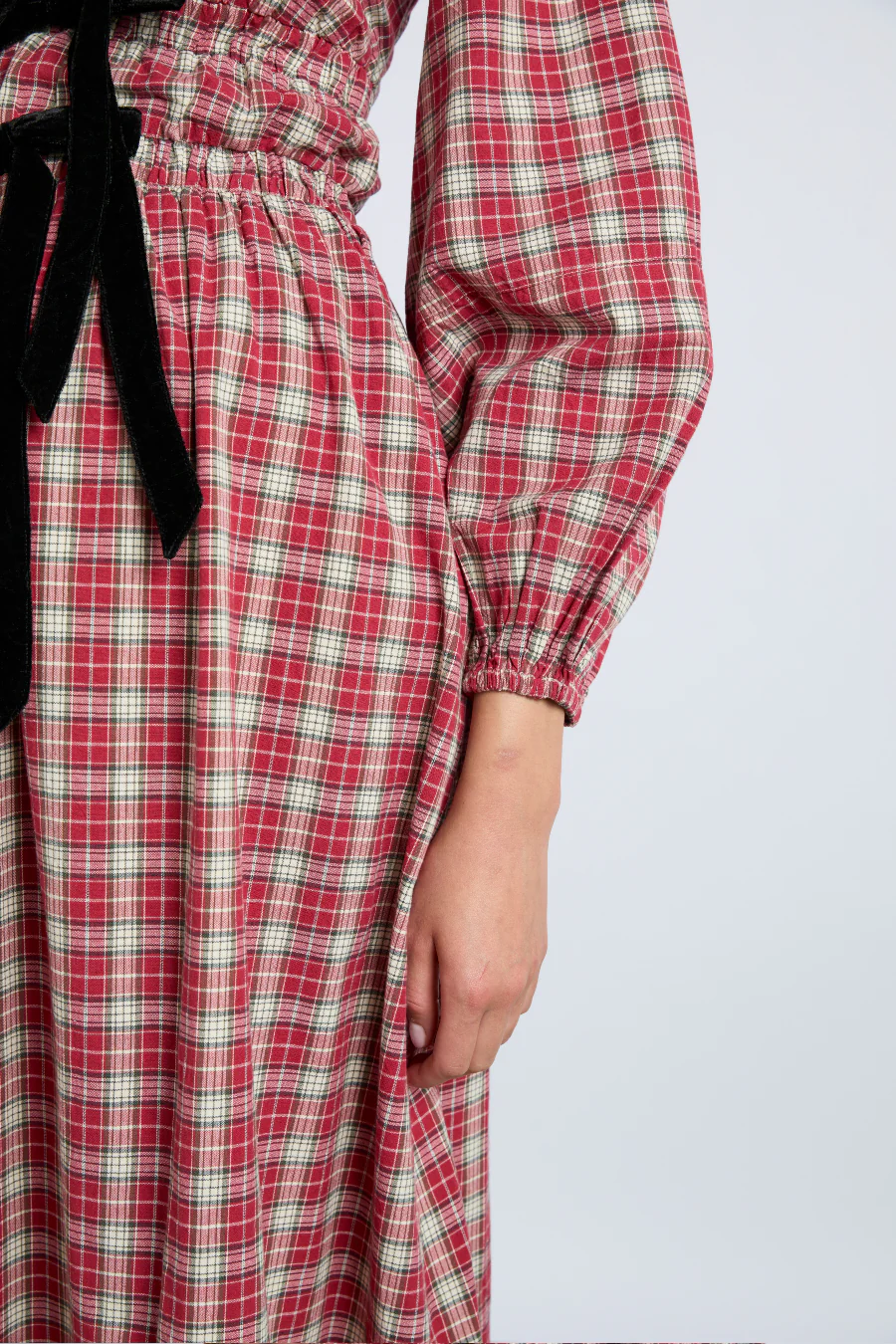 dakota bow midi dress - tartan