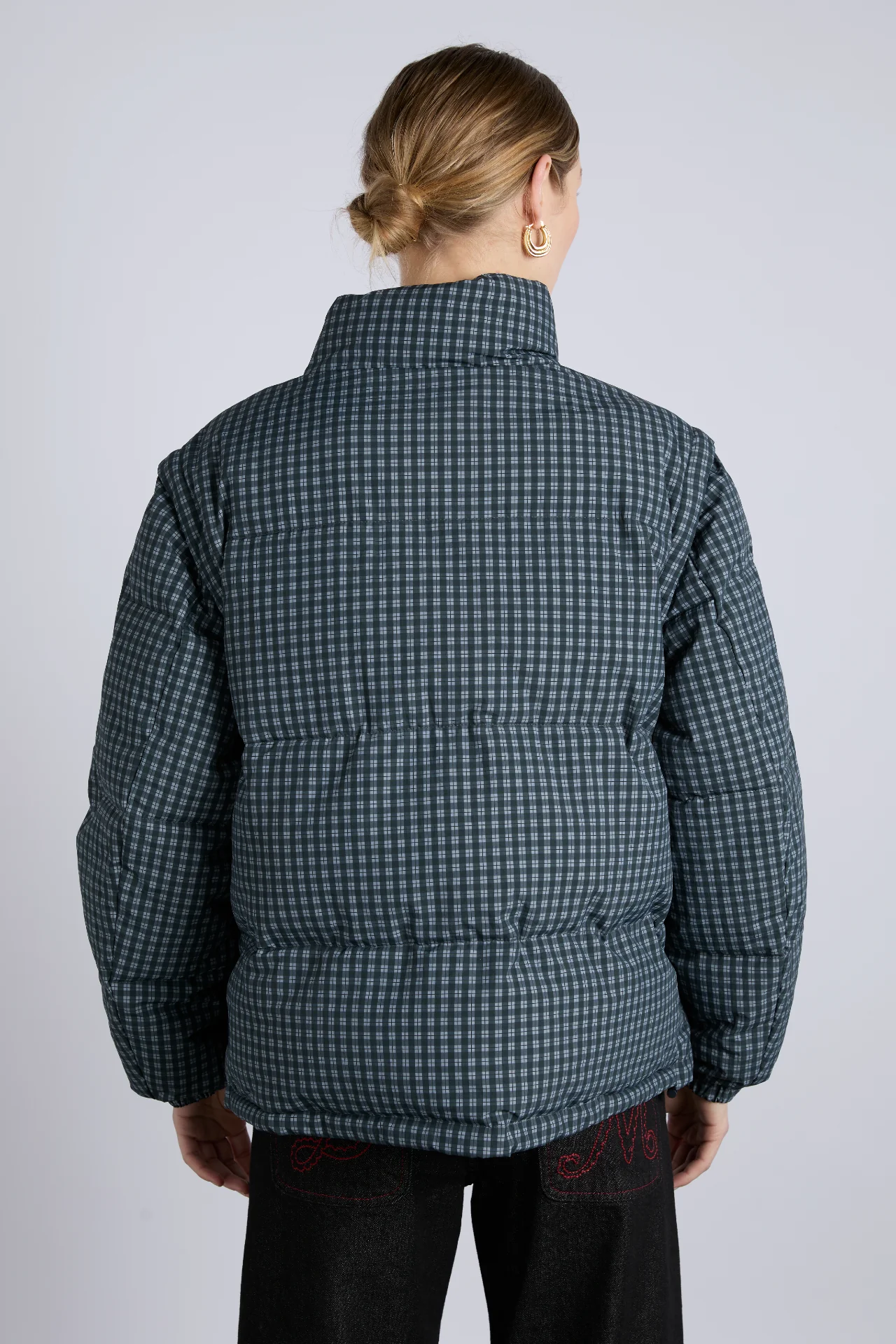 pearl check puffer - navy gingham