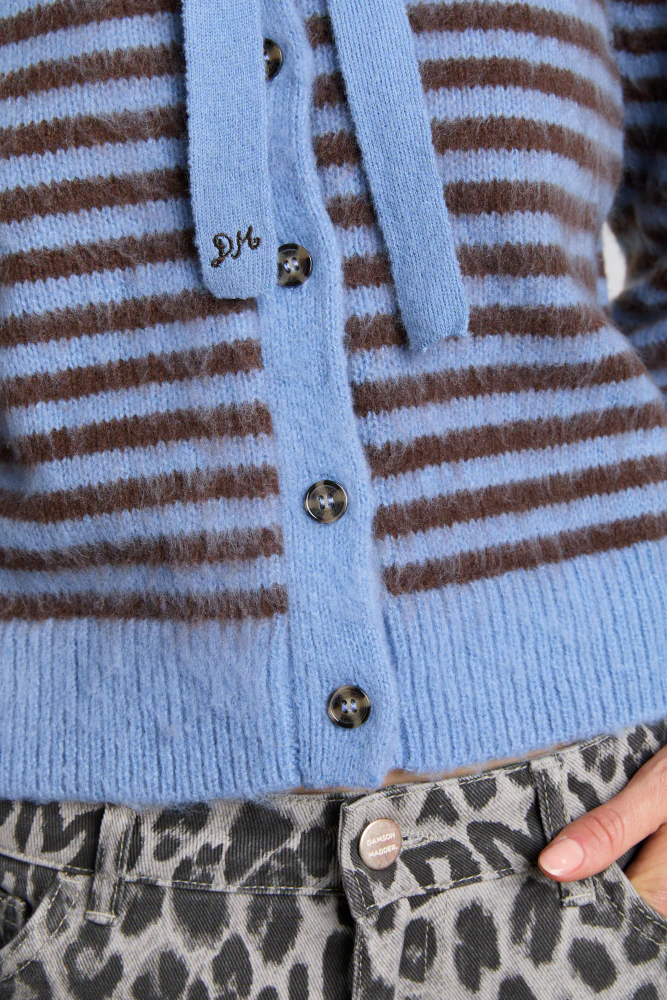 ruthie bonnet cardigan - blue & chocolate stripe
