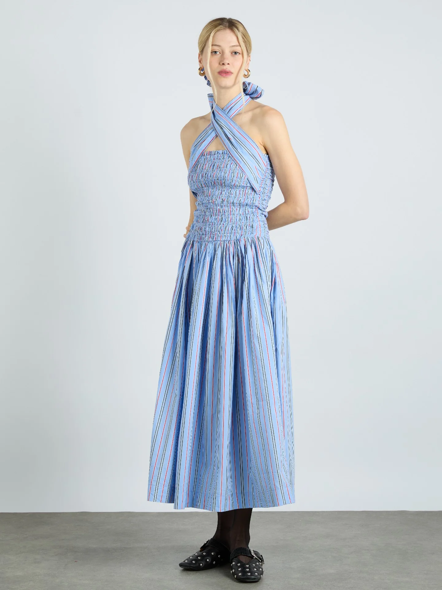 mia midi dress - bold blue stripe