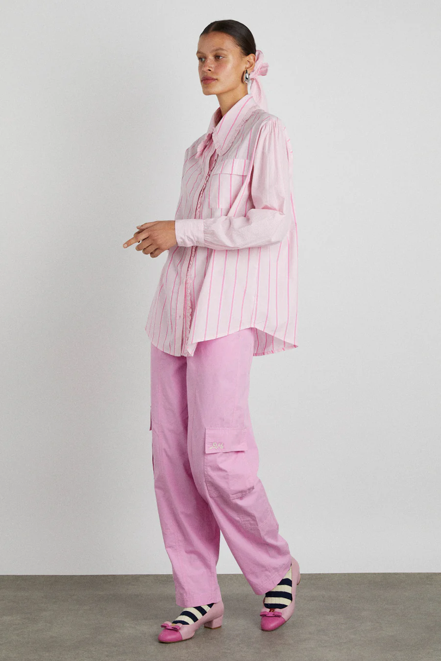 kendall ruffle shirt - pink stripe mix