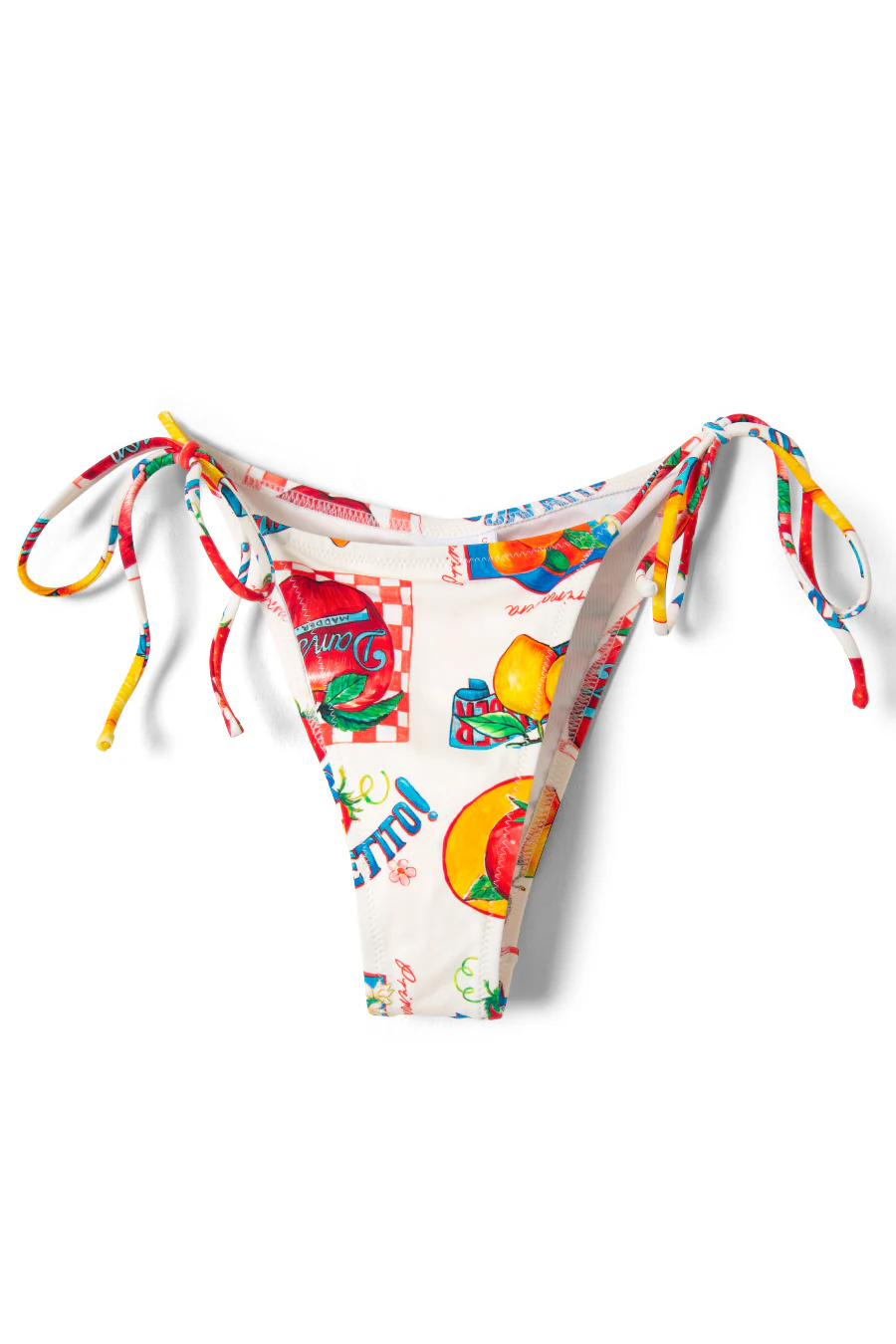 tie side bikini bottom - fruit labels