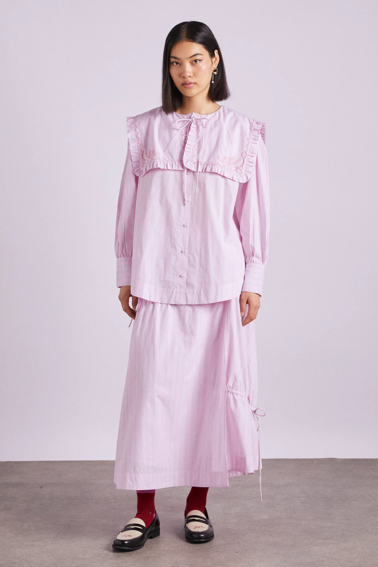 marine channel midi skirt - pink stripe