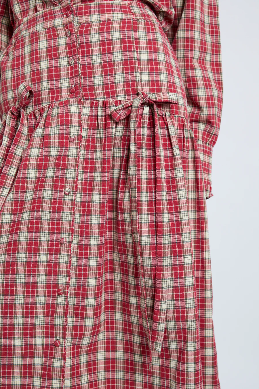 bronte button through midi skirt - red check