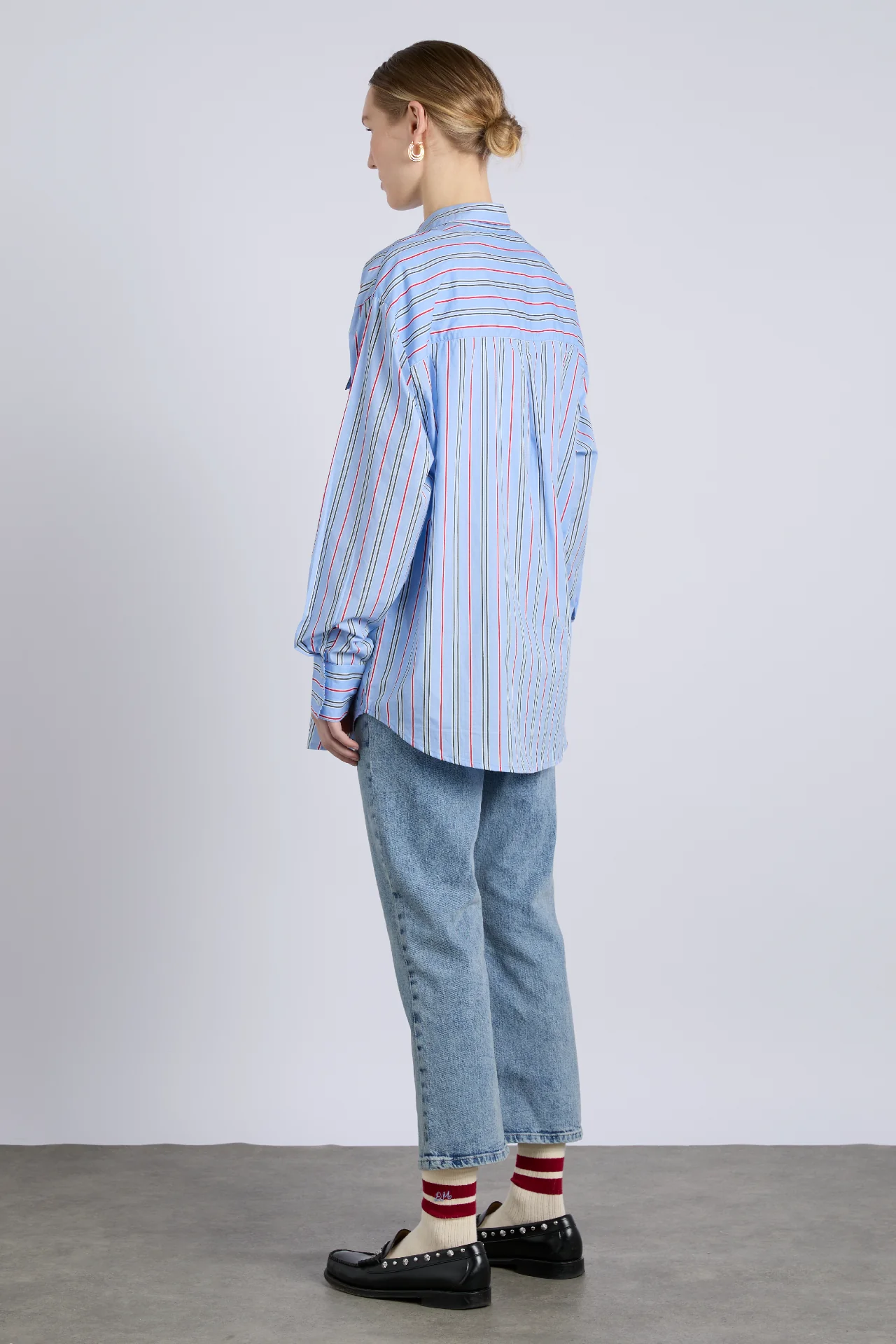 kendall ruffle shirt- bold blue stripe