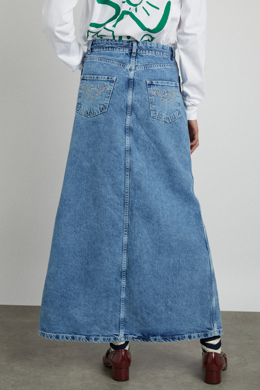kaia denim maxi skirt