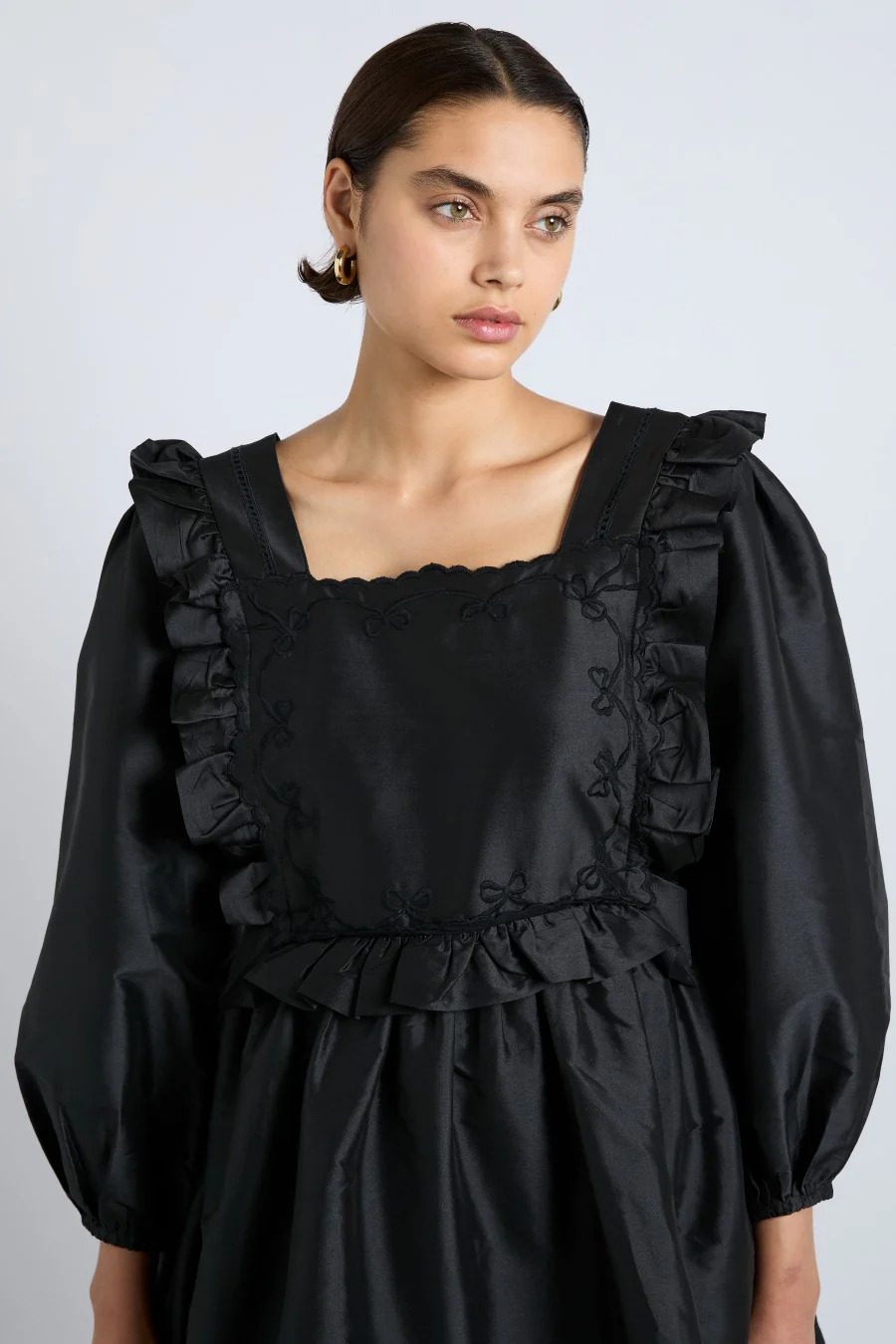 piarra mini smock dress - black  with pink bows