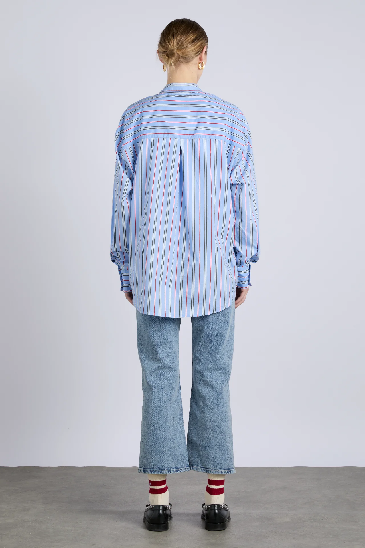 kendall ruffle shirt- bold blue stripe